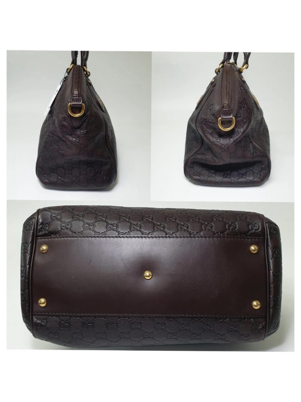 Authentic Gucci Guccissima Leather Boston Bag Brown GG Monogram Satchel Luxury - Picture 4 of 11